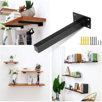 4 Pcs Industrial Wall Shelf Brackets Black Metal with Screws, 250 mm