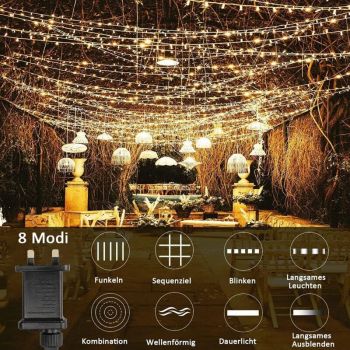 600 LED Waterproof Curtain Fairy Lights 8 Modes Warm White, 6 x 3 m