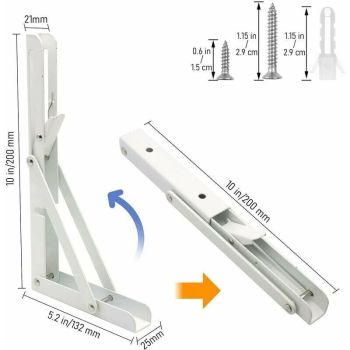 2 Pcs White Stainless Steel Foldable Triangle Shelf Brackets