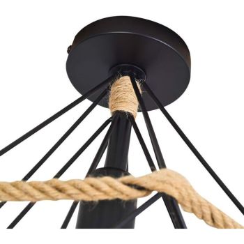 Vintage Industrial Metal Cage Ceiling Lamp with Hemp Rope, 25 cm
