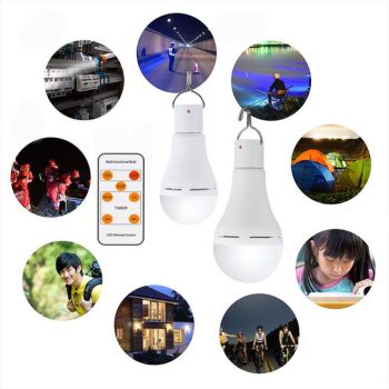 2 Pack USB Rechargeable 7W E27 LED Battery Bulbs with Remote Control and Hook