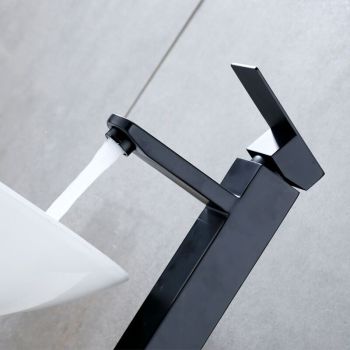 Black High Spout Bathroom Basin Mixer Faucet Single Hole Hot and Cold Water Tap