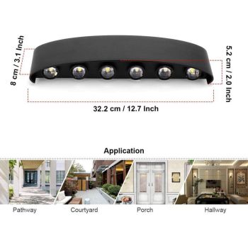 12W Warm White LED Wall Light Waterproof Up Down Aluminum Wall Lamp Indoor Outdoor