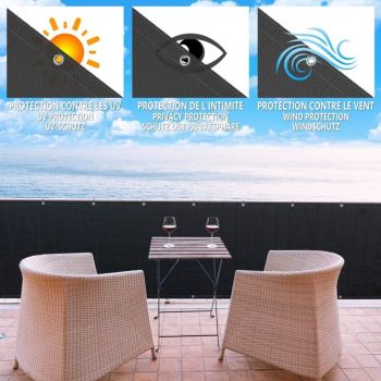 Black HDPE Balcony Privacy Screen 200g m2 with Cable Ties and Cords, 500 x 90 cm