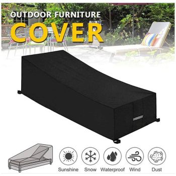 Black 210D Waterproof Sun Lounger Deckchair Protective Cover, 210 x 75 x 40 to 80 cm