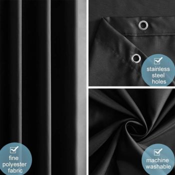 Anti Mildew Black Polyester Shower Curtain with Hooks, 260 x 200 cm
