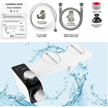 Electric Bidet Toilet Seat Attachment with Dual Self Cleaning Water Nozzles
