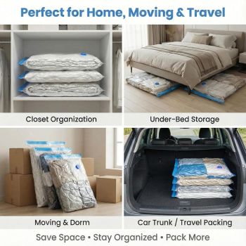 6-Pack Jumbo Vacuum Storage Bags | Space Saving Vacuum Pack Bags for Clothes & Bedding | 80% More Storage | 100cm x 70cm (39” x 28”)