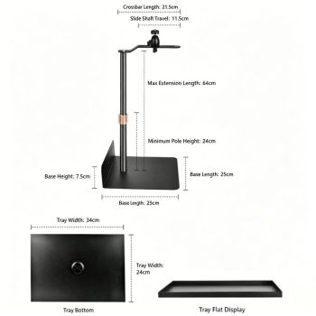 Hidden No-Drill Projector Stand, Sofa Bed Gap Floor Projector Mount with Adjustable Height, 360° Rotatable Tray, for Bedroom Home Theater