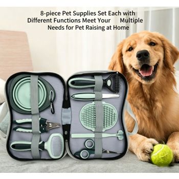 8-in-1 Pet Grooming Kit, Portable Dog Cat Grooming Supplies, Storage Bag for Daily Care