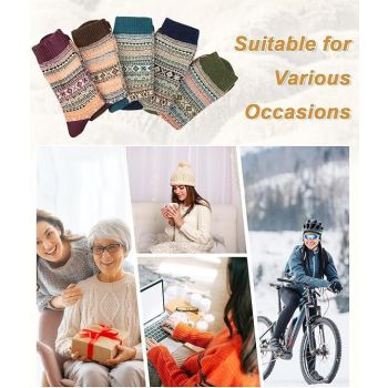 Socks - Thermal Winter Socks with Vintage Print - Set of 5 Pairs - Size 36-41 - Soft - Breathable - Multicolor - Cute Christmas Gift