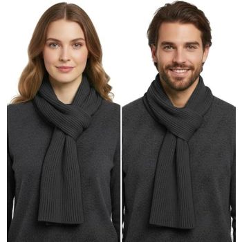 Warm Winter Scarf - Unisex - Solid Color Warm Knitted Winter Scarf - Ribbed Knit Scarf - Black