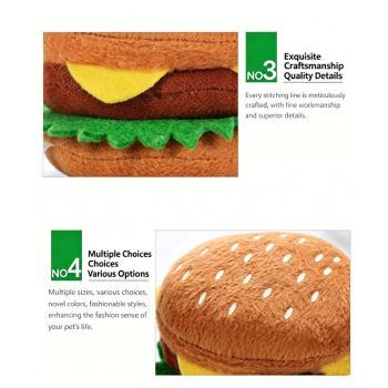 Hamburger Dog Squeaky Toy Plush Chew Toy for Small Medium Dogs