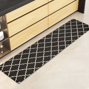 Non-Slip PVC Kitchen Floor Runner 45 x 180 cm, Waterproof Rug, Black Moroccan Trellis
