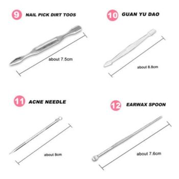 12-Piece Manicure Pedicure Kit, Professional Nail Clipper Grooming Set, White Plaid Case