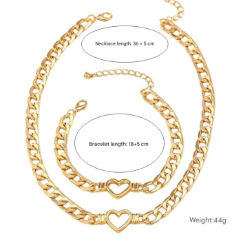 Gold-Plated Heart and Wings Choker Necklace Set, Layered Alloy Cuban Link Jewelry for Women