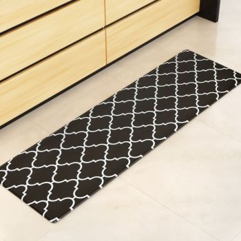 Non-Slip PVC Kitchen Floor Runner 50 x 160 cm, Waterproof Rug, Black Moroccan Trellis