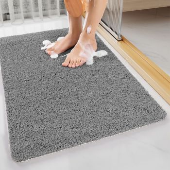 Quick-Dry Non-Slip Bathroom Mat 40 x 60 cm, Soft Loofah-Style Shower Rug, Gray