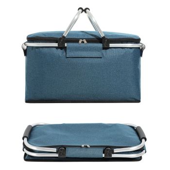 18L Insulated Picnic Basket with Aluminum Frame, Collapsible Cooler Bag, Yellow Plaid, 40 x 20 x 23 cm