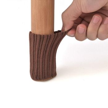 24 Pack Knitted Chair Leg Socks, Floor Protector Covers for Table and Furniture Feet, Brown