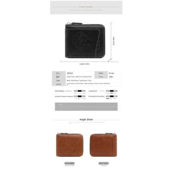 Men's PU Leather Wallet with Zipper and Horse Embossed Design, Multi-Card Bifold Wallet, Grey
