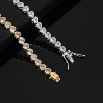 Heart Tennis Bracelet for Women with Micro-Paved Zirconia, 7 Inch Silver Bracelet