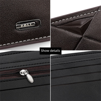 Men's PU Leather Bifold Wallet with Zipper Coin Pocket, Card Slots and ID Window, Dark Brown