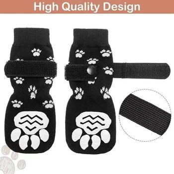 4 Piece Dog Grip Socks Non Slip Adjustable Paw Protection Winter, Size L, 7 x 18.5 cm