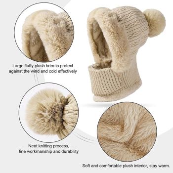1 Piece Knitted Hat and Neck Warmer Set Fleece Lined Pink