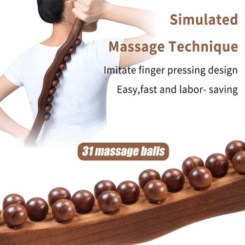 Wooden Massage Roller 31 Bead Gua Sha Lymphatic Drainage Tool Brown, 59 cm