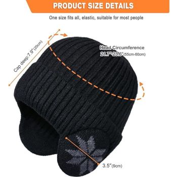 Winter Earmuff Hat Plush Knitted Fleece Lined Black
