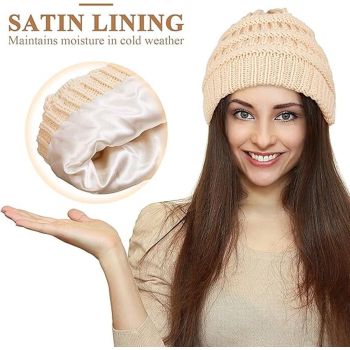 Womens Slouchy Ski Hat Warm Windproof with Satin Lining Bordeaux, 52-60 cm