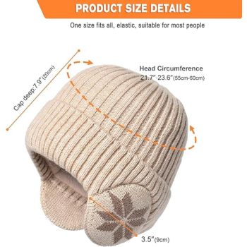Winter Earmuff Hat Plush Knitted Fleece Lined Beige