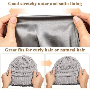Womens Slouchy Ski Hat Warm with Satin Lining Navy Blue, 52-60 cm