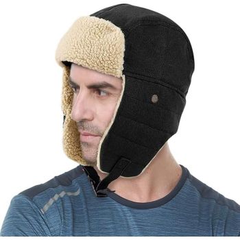 Winter Aviator Hat Thickened Cotton with Earmuffs Black, One Size