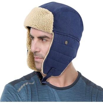 Winter Aviator Hat Thickened Cotton with Earmuffs Navy Blue, One Size