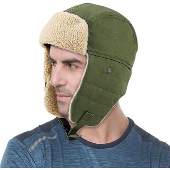 Winter Aviator Hat Thickened Cotton with Earmuffs Green, One Size