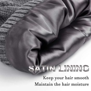 Womens Slouchy Ski Hat Warm with Satin Lining Dark Gray, 52-60 cm