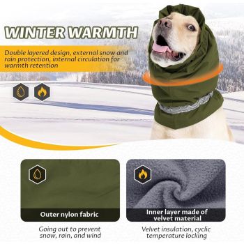 Dog Winter Earmuffs Calming Waterproof Snowproof Army Green, Size L, 50-64 cm