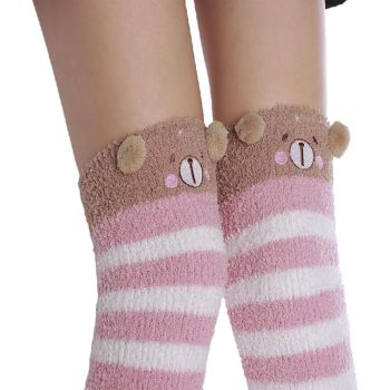 1 Pair Womens Fuzzy Fleece Knee Socks Plush House Socks Pink