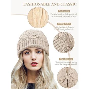 2 Piece Knitted Beanie Hat Set Ultra Warm Unisex Black White