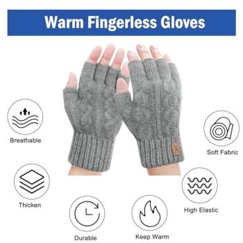 Fingerless Thermal Gloves Knitted Winter Gloves with Soft Lining