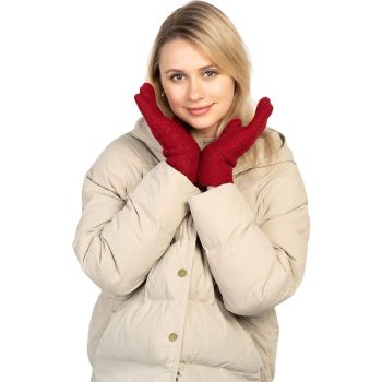 Womens Touchscreen Winter Mittens Thermal Knitted Fleece Lined Red