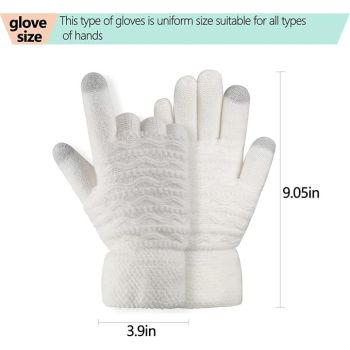 Womens Touchscreen Winter Gloves Thermal Knitted Fleece Lined White