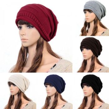 Womens Knitted Slouchy Beanie Winter Ski Hat Black