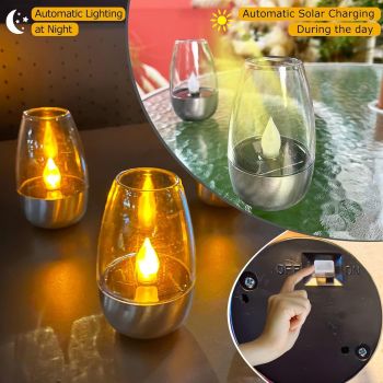Solar Table Lamp with Flameless Flicker LED Dusk Sensor and IP65 Waterproof for Garden and Camping