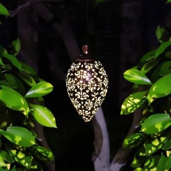 Hanging Solar Lantern LED Moroccan Metal Garden Light Waterproof for Patio and Porch