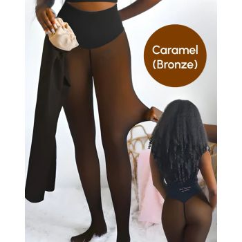 Seamless Caramel Lined Warm Tights as Pants, Plus Size M/L with Soft Lining and Flat Seams, Thermal Base Layer for Cold Weather, Dress or Casual Wear