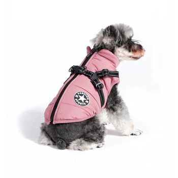 Pink Winter Waterproof Dog Jacket with Integrated Harness, Zipper Closure and Soft Coral Fleece Lining, Size XL for Large Breeds with Reflective Safety Trim