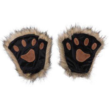 Black Half Finger Cat Paw Therian Gloves for Adults and Kids Cosplay, Realistic Embroidered Faux Fur Paws with Soft Texture, One Pair for Stage and Parties